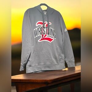 Adidas Lakeland Wrestling Sweatshirt with hood Gray with Red, White Lettering.